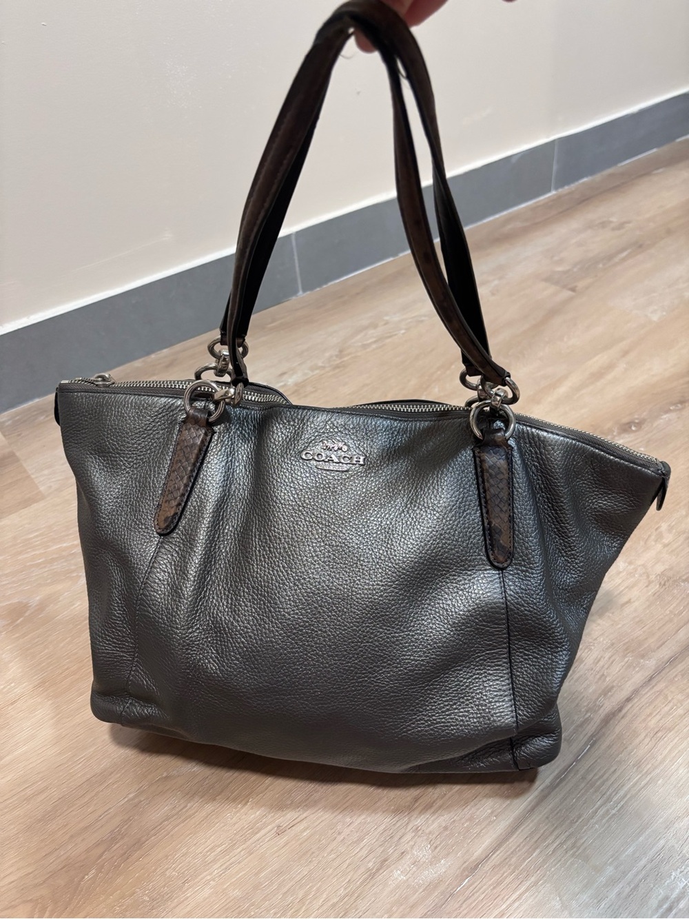 Coach Dark Gray Pebbled Leather Shoulder Bag